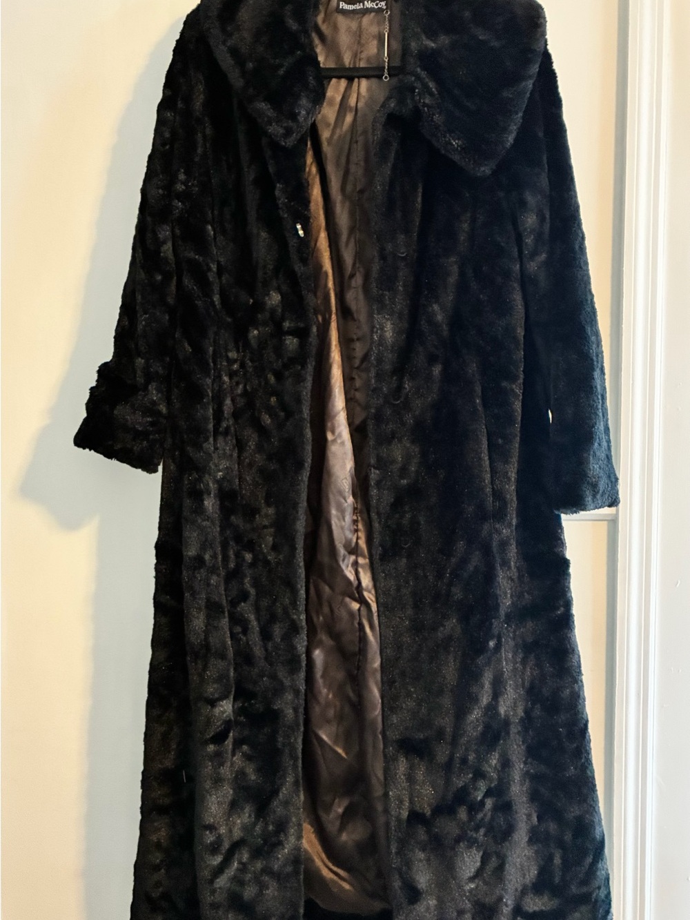 Pamela McCoy Luxe Black Faux Fur Full-Length Coat